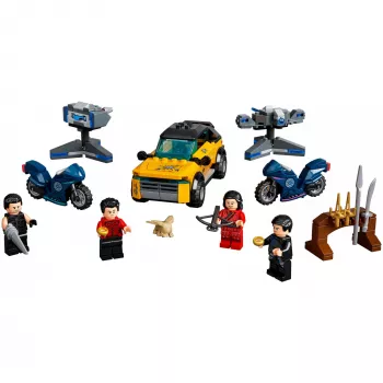 LEGO komplekts Marvel Escape from the Ten Rings 76176 ar minifigūrām un transportlīdzekļiem
