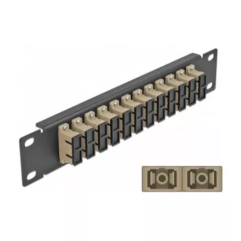 Fiber optikas sadales panelis DeLOCK 10 collu 12 portu SC Duplex bēšs 1U melns