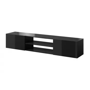 TV skapis Cama Meble SLIDE 200K — 200x40x37 cm, spīdīgi melns, skaidu plātnes virsma