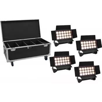 LED daudzfunkcionālu izlietņu gaismu komplekts EUROLITE 20001034 ar 4 uzlādējamām baterijām, 18x10W RGBW LED