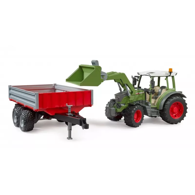 Rotaļlietu traktors BRUDER Fendt Vario 211 ar frontālo iekrāvēju un sānu piekabi