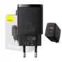 Baseus CCXJ-B01 — ātrs lādētājs 2-portu (USB-C PD 20W + USB-A QC3.0 18W), 100–240V, Melns