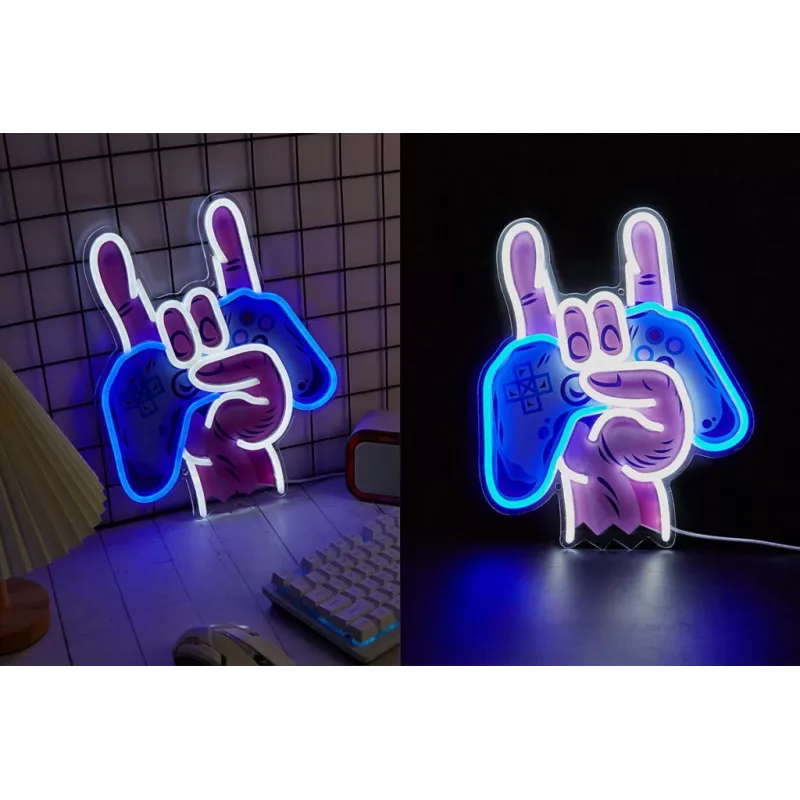 Neon Lights MANTA SNL109MT Rokas ar Spēļpulti neon zīme, dekoratīvs LED apgaismojums spēļu istabai