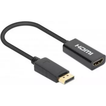 Manhattan DisplayPort 1.2 uz HDMI aktīvais adapteris, 4K@60Hz, 15cm, vīrietis uz sievieti, DP ar fiksatoru, melns, nav divvirzienu, trīs gadu garantija