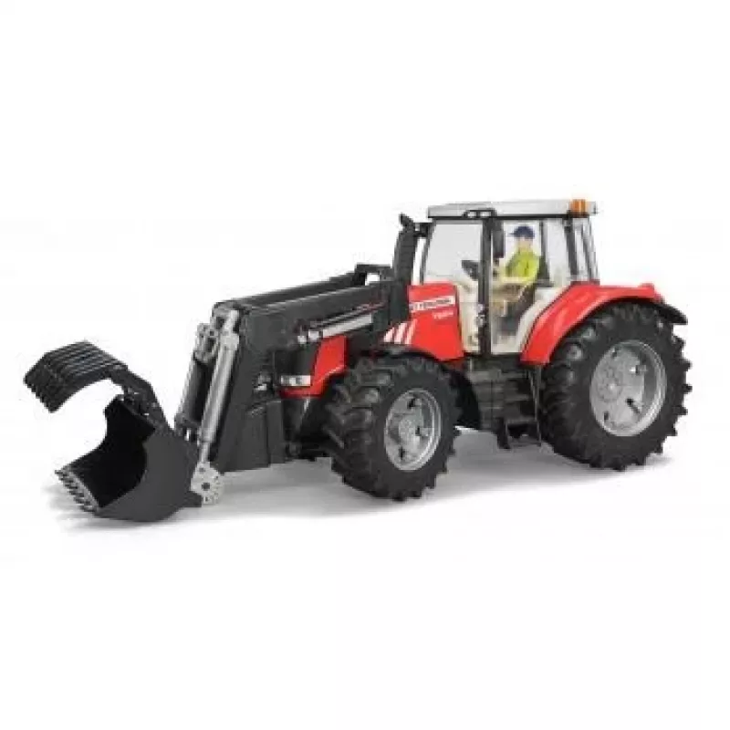 BRUDER Massey Ferguson 7624 ar frontālo iekrāvēju, sarkans, rotaļlieta traktors 1:16, 3+ gadi