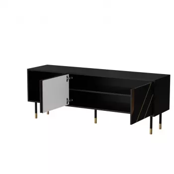 TV skapis Cama Meble MOUNTAIN 154x40x55 cm — skaidu plātnes virsma, melns un zelts