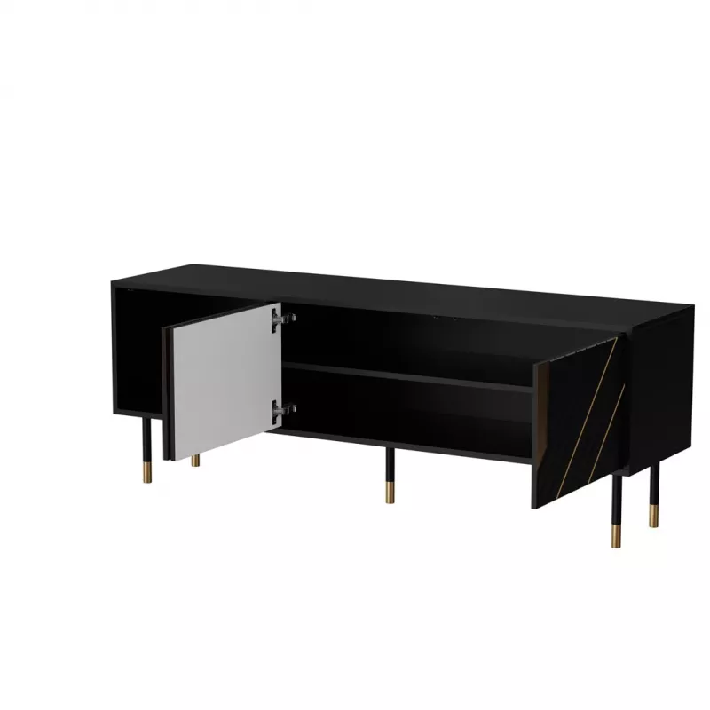 TV skapis Cama Meble MOUNTAIN 154x40x55 cm — skaidu plātnes virsma, melns un zelts