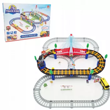 Elektriskais vilciena sliežu komplekts King Extralink Kids ar lokomotīvi un akumulatora automašīnu