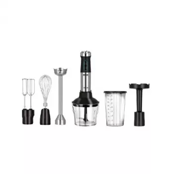 MPM MBL-42M rokas blenderis — 1500 W, nerūsējošais tērauds, mainīgs ātrums, turbo, pielikumi