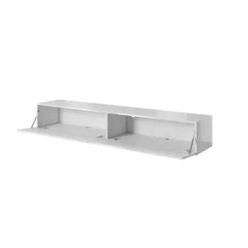 TV statīvs cama meble SLIDE 200 — 2000×400×300 mm, balts spīdīgs MDF, balts rāmis