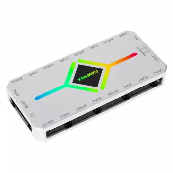 Gamemax V4.0 ARGB PWM HUB BK Baltā krāsā — ventilatoru un RGB centrmezgls ar tālvadību