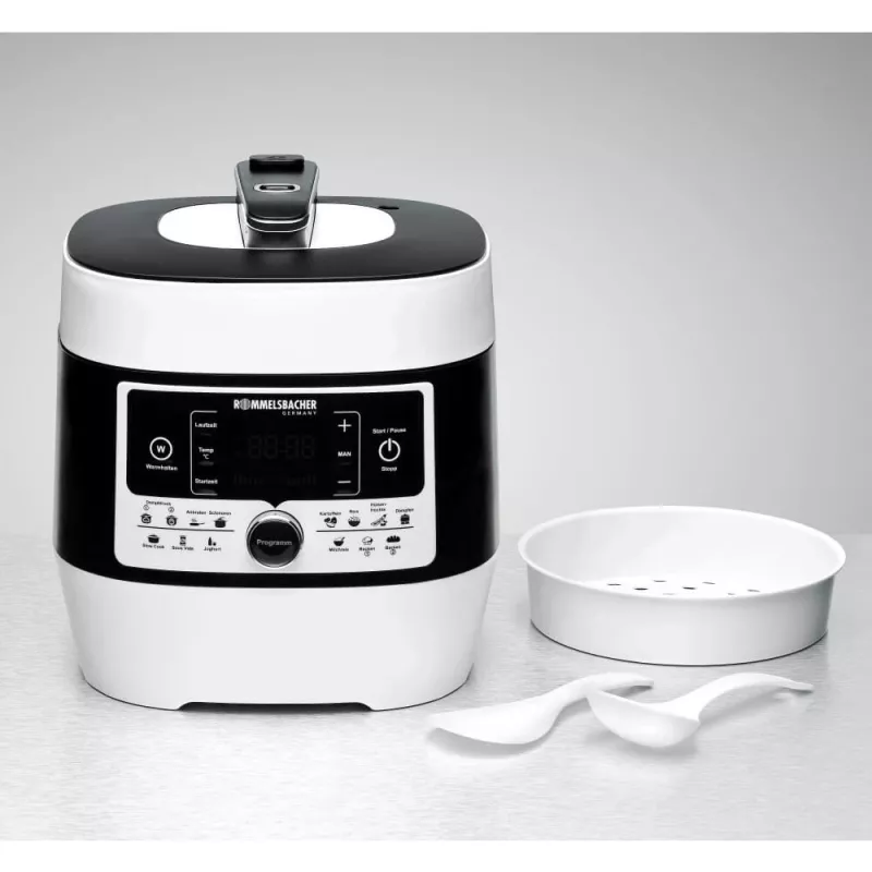 Rommelsbacher MD 1000 elektriskais spiediena katls – 4 L, 1000 W, 14 programmas, balts/melns