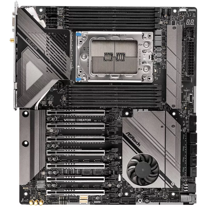 Mātesplate ASRock WRX80 CREATOR R2.0 — AMD WRX80, Socket sWRX8, E-ATX, 8× DIMM DDR4, 2 TB max, Wi‑Fi 6E, 10Gb LAN, 7.1 audio