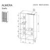 Garderobe Cama Meble ALMERA Cama 5 90x52x185 cm, valrieksta rāmis, krēmkrāsas durvis, 6 plaukti