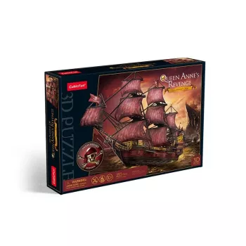3D Puzle Cubicfun Queen Anne's Revenge Jubilejas versija – modelis 306-T4040H, kolekcionējams kuģa salikšanas komplekts