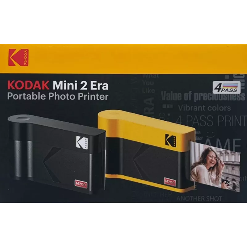 Momentkameras printeris Kodak Mini 2 Era Black — kompakts bezvadu foto printeris krāsu drukai