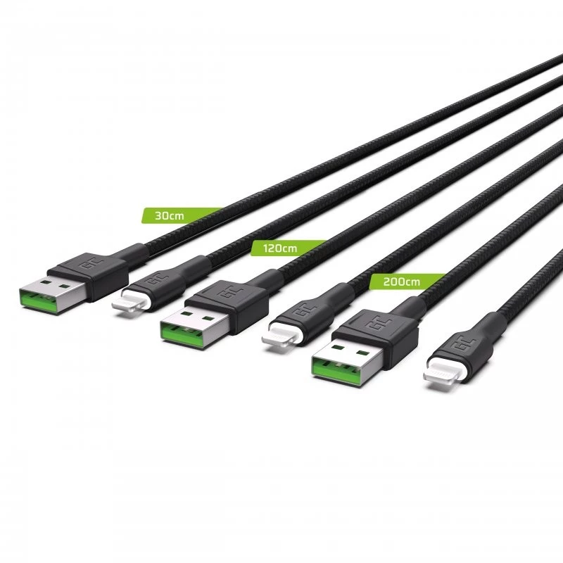 Lightning kabeļu komplekts Green Cell KABGCSET04 30cm 120cm 200cm