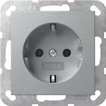 Gira SCHUKO kontaktligzda iemontēšanai System 55 F Alu 418826 — aizsargzemējuma izeja, 230 V, alumīnija krāsā