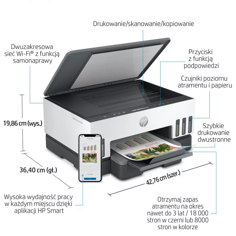 Daudzfunkciju printeris HP Smart Tank 720 — termālā tintes druka, krāsains, A4, Wi‑Fi, duplekss, 4800x1200 dpi