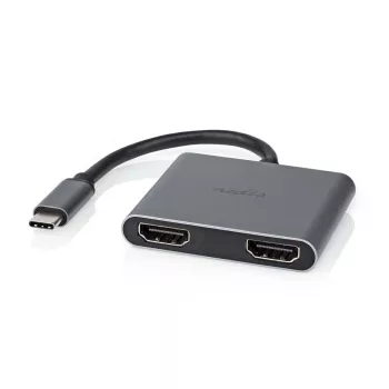 Nedis USB-C™ adapteris USB 3.2 Gen 1 | USB-C™ spraudnis | 2x HDMI™ | 4K@30Hz | 0,10 m | Apaļš | niķelēts | PVC | Melns | Kaste (CCGB64670BK01)