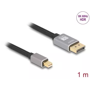 DeLOCK Mini DisplayPort uz DisplayPort kabelis 8K 60 Hz 1 m pelēks metāls bez fiksatora