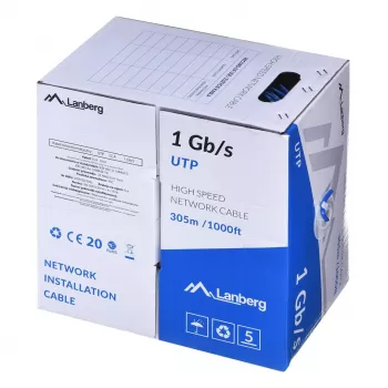 LANBERG tīkla kabelis U/UTP Cat6 LCU6-10CC-0305-B 305 m, CCA vadītājs, 23 AWG, zils