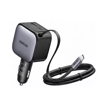 Auto lādētājs UGREEN Nexode EC603 90W 3-in-1 ar 1x USB-C, 1x USB-A un 70 cm ievelkamu USB-C kabeli, QC 3.0 PD 3.0