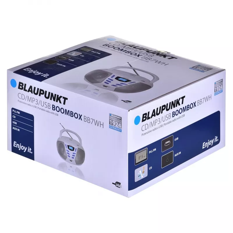 Pārnēsājamā stereo sistēma Blaupunkt BB7-WH, 2.4 W, FM, pelēka, MP3 atskaņošana