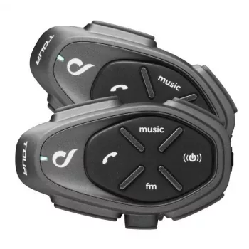 Motocikla interkomu komplekts INTERPHONE TOUR HD, 2 gab., Bluetooth 4.0, darbības rādiuss 1500 m, akumulators līdz 20 h, melns