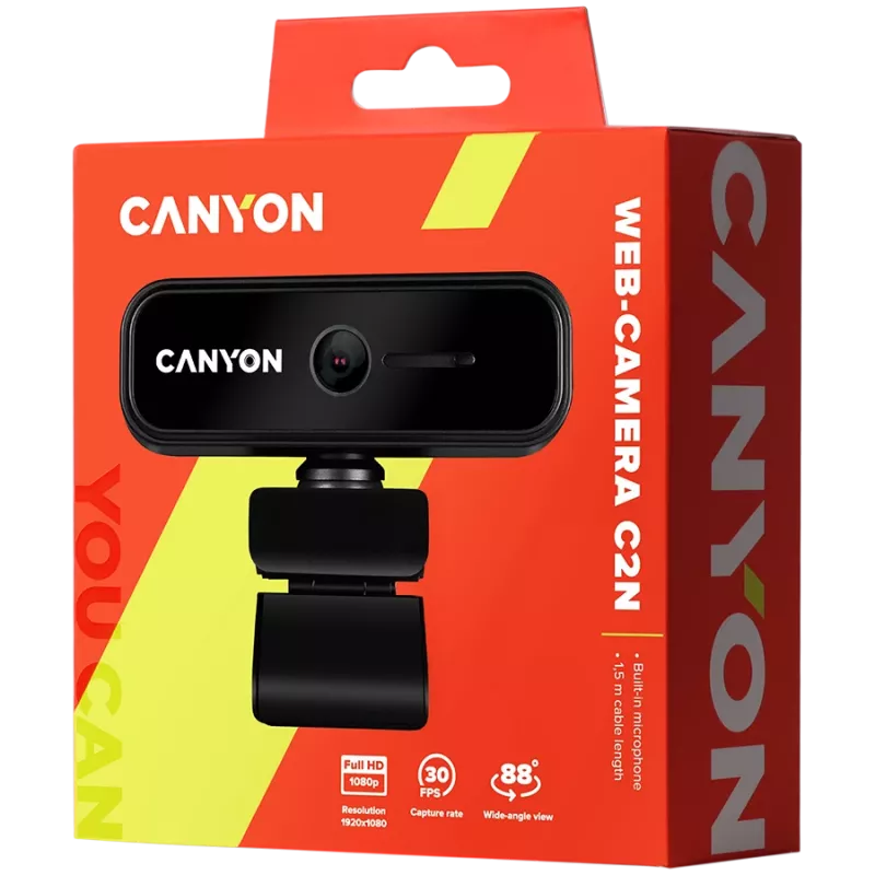 Canyon C2N 1080P Full HD 2.0MP fiksēta fokusa tīmekļa kamera USB 2.0