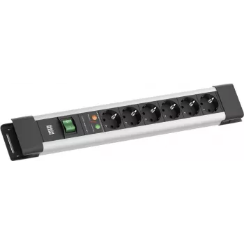 Pagarinātājs Bachmann CONNECTUS ar 6x CEE7/3 kontaktligzdām, 1x SPD pārsprieguma aizsardzību, 1x slēdzi, 2,0 m kabeli, CEE7/7 kontaktdakšu, pelēks