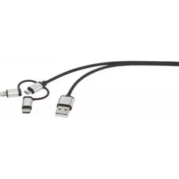 Renkforce USB kabelis USB 2.0 USB-A spraudnis, USB-C™ spraudnis, USB-Micro-B spraudnis, Apple Lightning spraudnis 25.00 cm tumši pelēks pīts (RF-3335106)