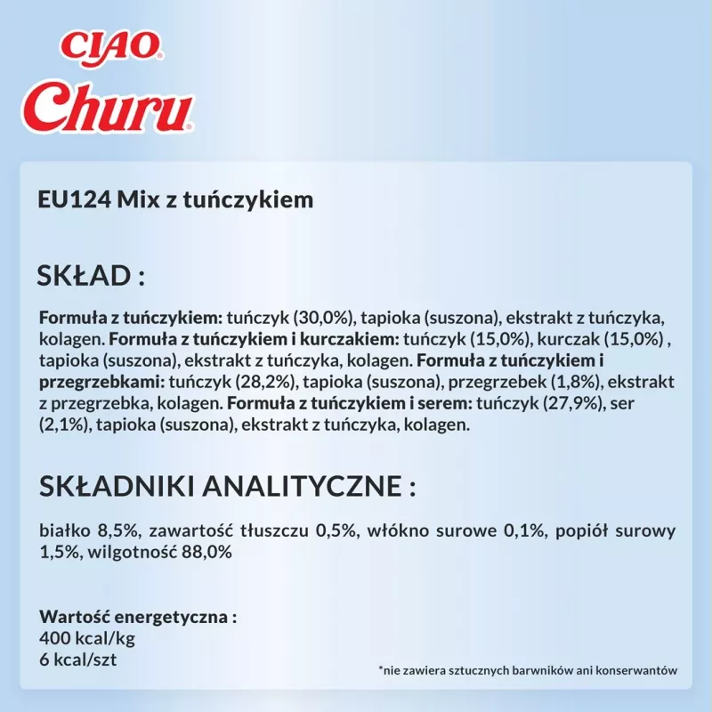 Slapjie kaķu gardumi INABA Churu Variety Box – Tuncis, 20 x 14 g paciņas, pasta