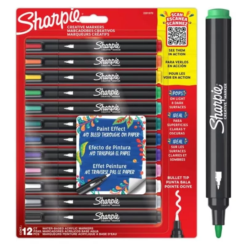 Akrila krāsas pildspalvas Sharpie Creative Marker 12 gab. Bullet Tip Melna