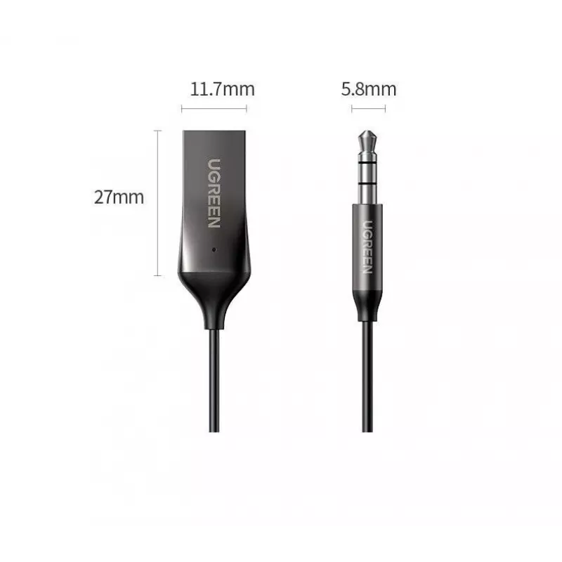 Audio uztvērējs UGREEN CM309 Bluetooth 5.0 USB ar 3.5 mm AUX ligzdu, melns, 20–20000 Hz