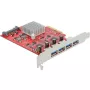 Delock PCI Express x4 karte ar 4 x ārējiem SuperSpeed USB 10 Gbps (USB 3.2 Gen 2) USB Type-A sieviešu savienotājiem - USB adapteris - PCIe 3.0 x4 - USB 3.2 Gen 2 x 4 (90481)