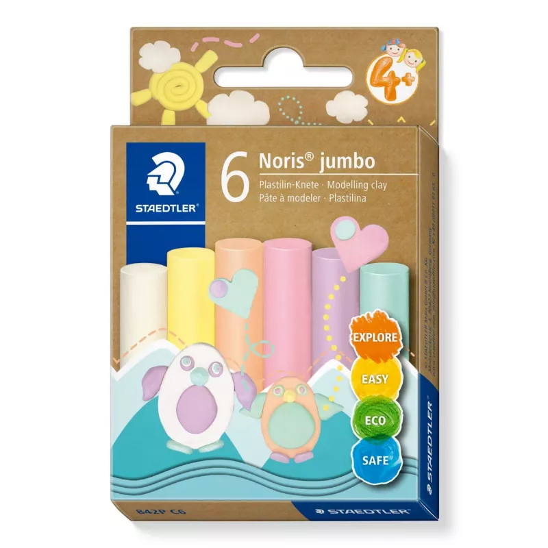 Māla modelēšanas masa Staedtler Noris Jumbo Pastel 842P C6 — mīksta, viegli veidojama, dažādi pasteļtoņi