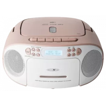 Pārnēsājams boombox Reflexion RCR2260DAB — balts/rozā, DAB+ digitālais radio, bateriju un tīkla darbība