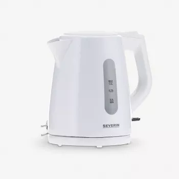 Elektriskā tējkanna SEVERIN 1 L 2200 W balta — bezvadu, 360° pamatne, slēptais sildelements