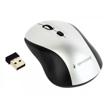 Bezvadu optiskā pele Gembird MUSW-4B-02-BS, RF, abpusēja, 1600 DPI, 4 pogas, sudraba/melna
