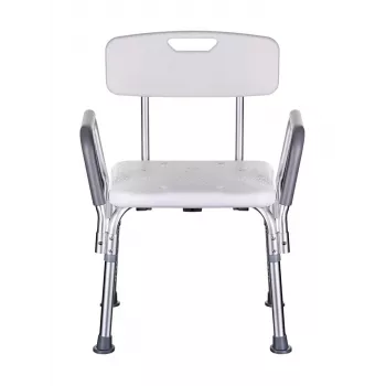 Dušas krēsls ActionMed KP300AM ar atzveltni un roku balstiem, polipropilēns, regulējams augstums 43–56 cm, sēdeklis 40×33 cm, max lietotāja svars 110 kg