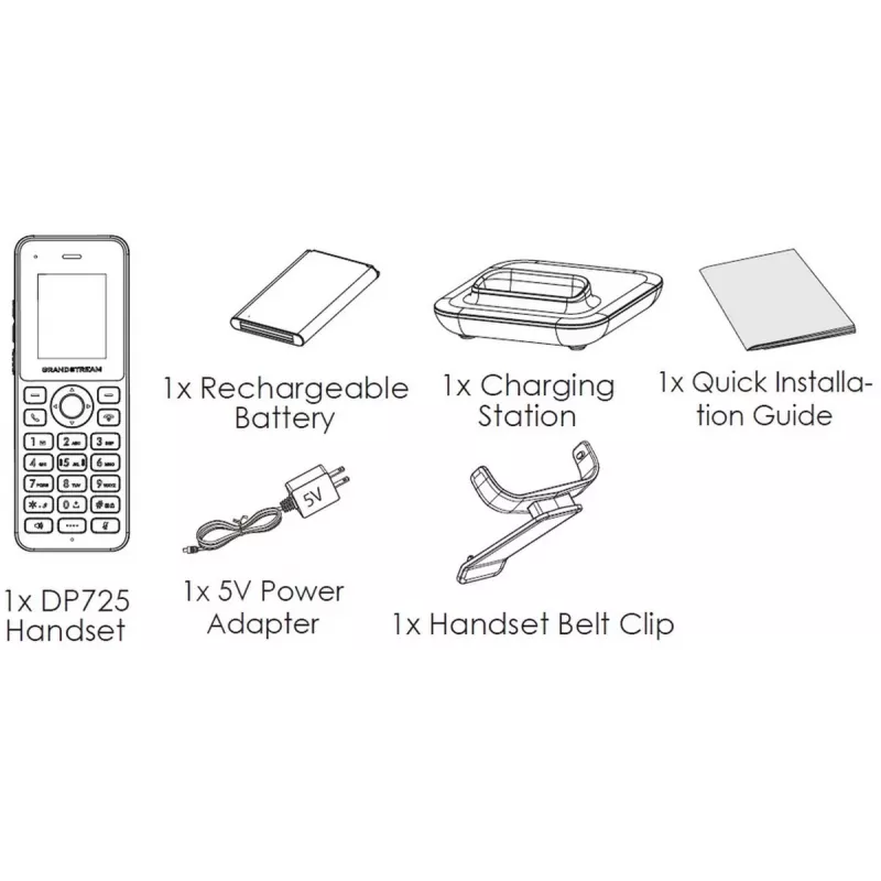 Grandstream DP725 DECT HD bezvadu klausule ar 1,8 collu TFT krāsu displeju, 20 SIP kontiem/līnijām, push-to-talk, pelēkā krāsā