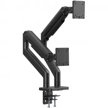 DIGITUS Divu monitoru stiprinājums 2×45 collu ekrāniem, skava, 2×20 kg, VESA 75×75–100×100, slīpums -20–50°