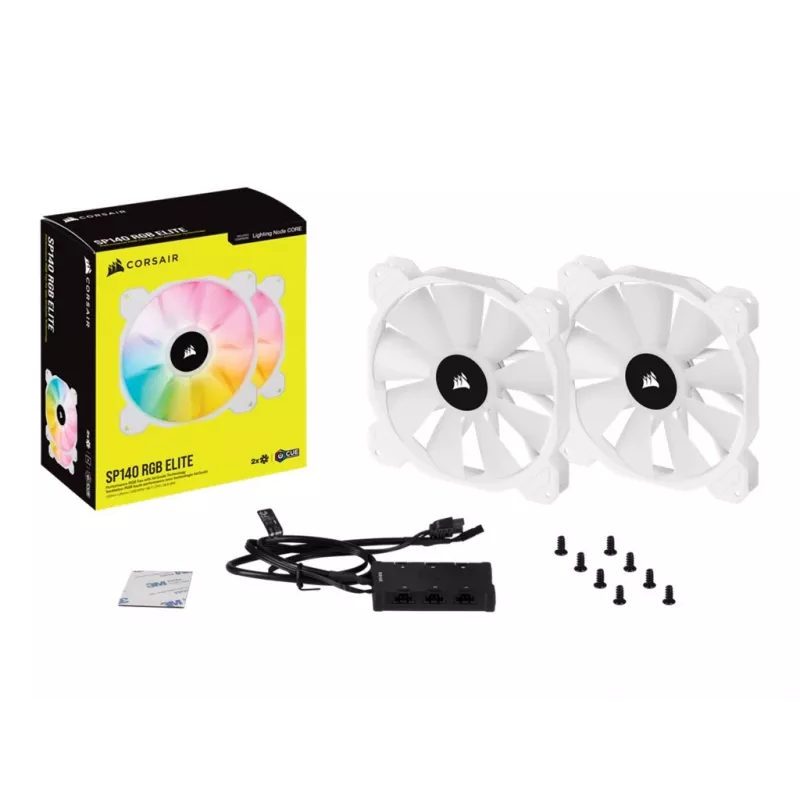 Corsair iCUE SP140 RGB ELITE 140mm Balts ARGB Reversā Lāpstiņa PWM Korpusa Ventilators 2-Pack