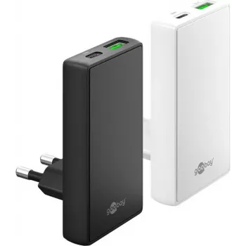 Goobay USB-C PD GaN Divu-portu Ātrais Lādētājs 90° Plakans 65 W Balts - 1x Savienotājs (75724)