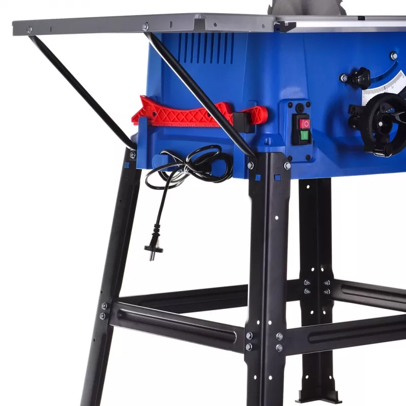 Galda zāģis Scheppach HS100S Special Edition — 2000 W, 250 mm asmens, 85 mm griešanas dziļums, 0–45° slīpleņķis, salokāms statīvs