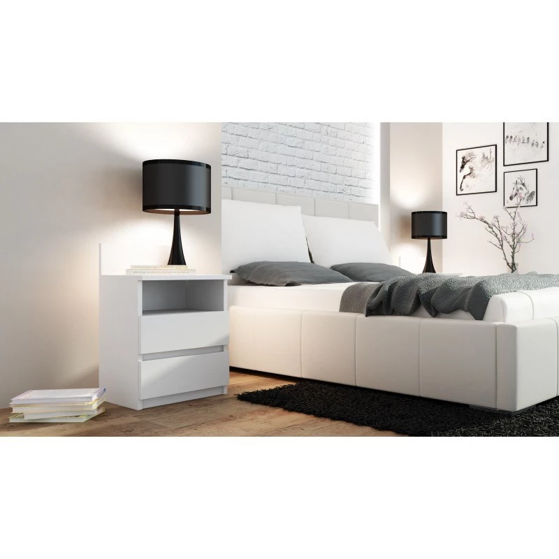 Topeshop M1 BIEL MAT nightstand/Naktsskapītis 2 atvilktne(s) balts