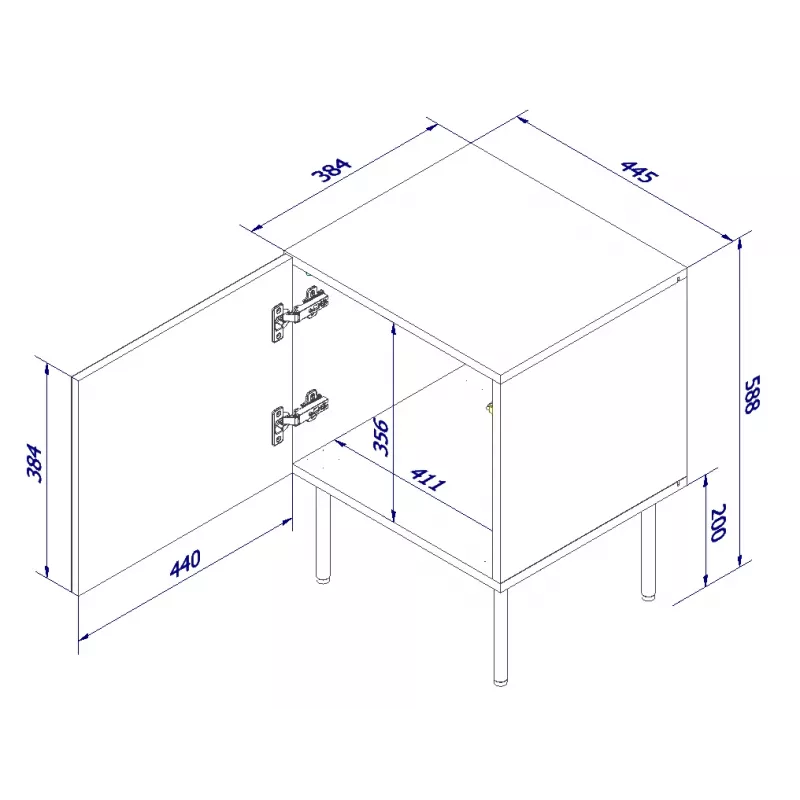 Naktsgaldiņu komplekts 2 gab. cama meble PALAZZO 44.5×40×59 cm melns un ozolkoka krāsā — 1 durvis, matēts lamināts, metāla kājas