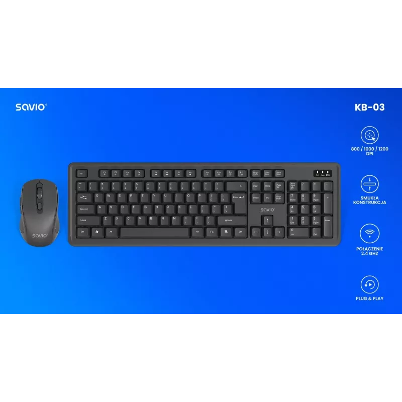 Savio KB-03 tastatūras un peles komplekts USB QWERTY US English Melns