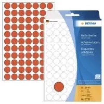 HERMA pastāvīgas līmes etiķetes - sarkanas - 13 mm apaļas, 2464 etiķetes (32 lapas x 77) (2232)